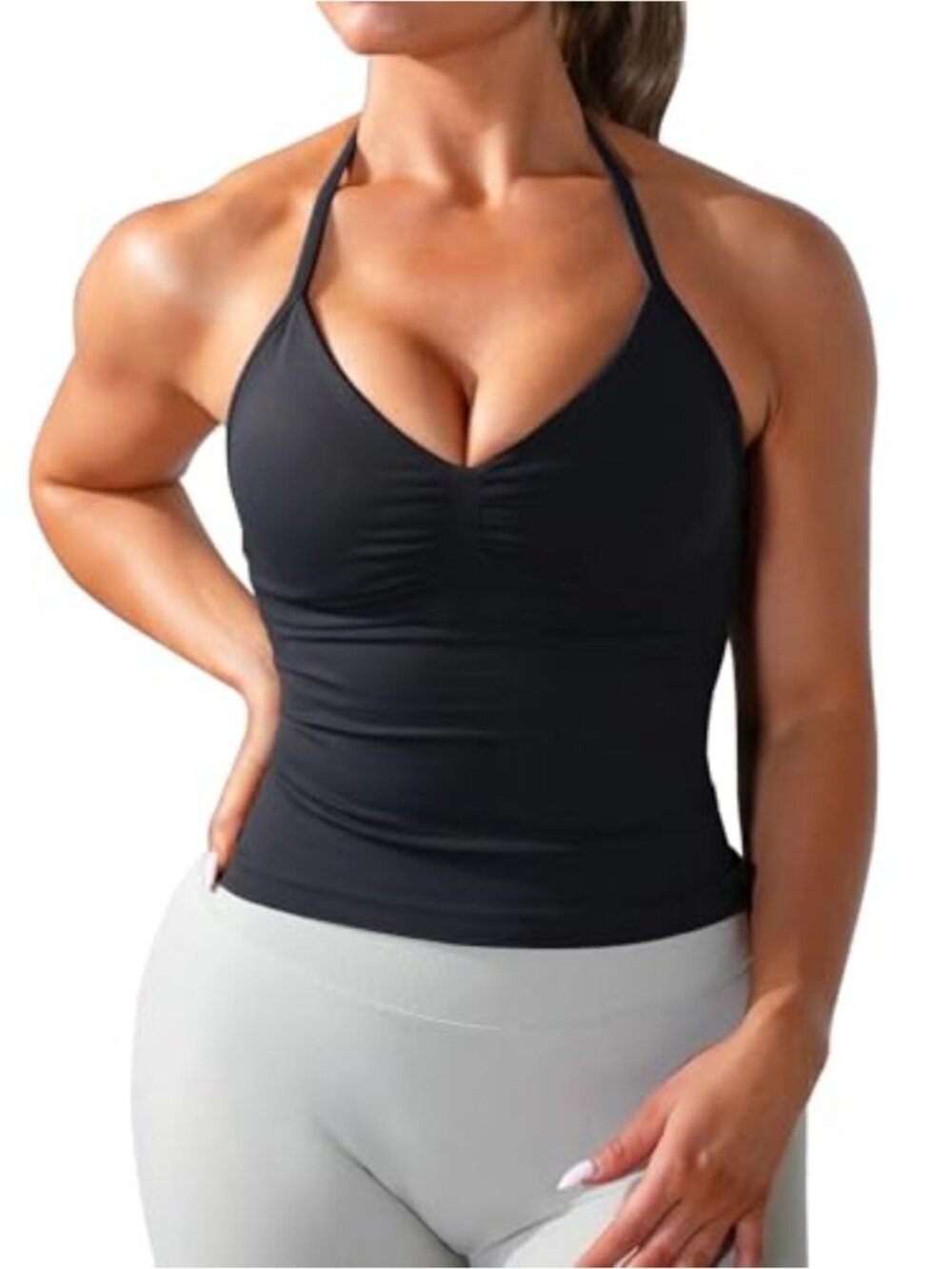 Women's Seamless Built-in Bra Tank Top Halter Neck Backless Yoga Sports Top